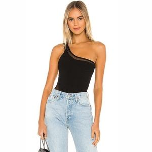SUPERDOWN Black Cut Out Mesh Karen One Shoulder Bodysuit Size Medium